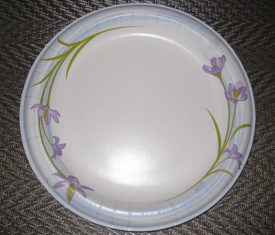 An iris-motif Dixie paper plate