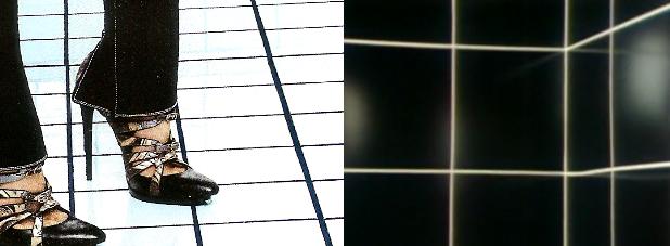 A Balenciaga ad crop (left); A still from the video for Olivia Newton John's "Physical"