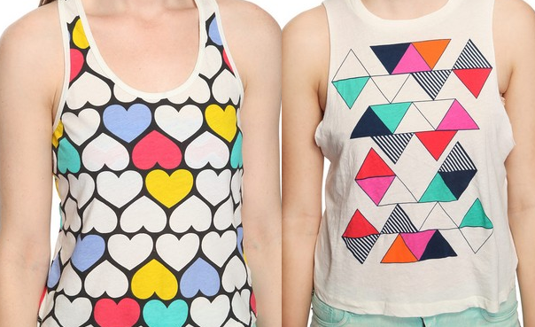 '80s-style hearts and triangles cover tank tops from Forever 21