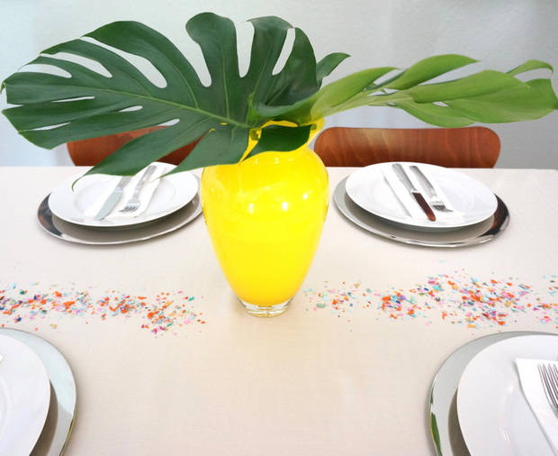 Confetti adds color to a table setting