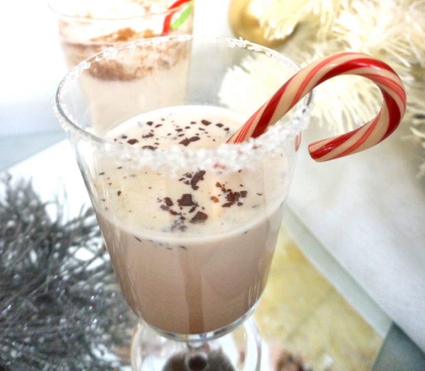 Mint chocolate steamer with a candy cane stirrer