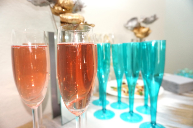 A rosewater champagne cocktail sets a festive tone