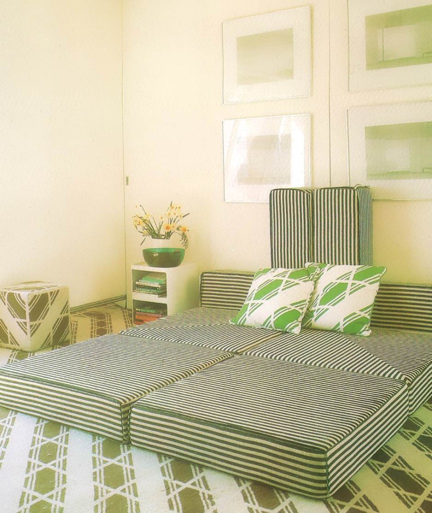 Green and white '80s bedroom
