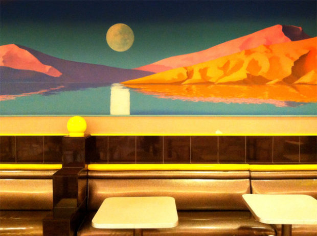 A mural in an abandoned food court mall