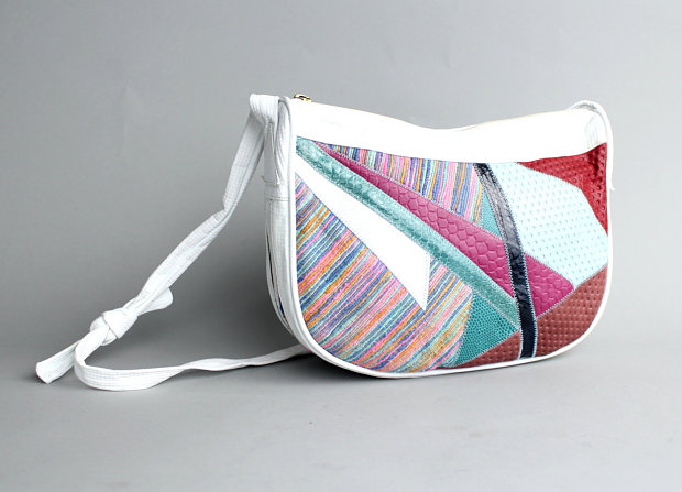 An '80s geometric patchwork purse from Etsy shop Versau Vintage