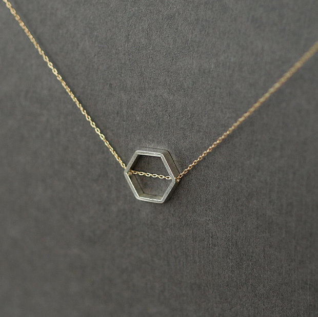 Mixed Metal Honeycomb Hexagon Necklace from Etsy shop Clementine