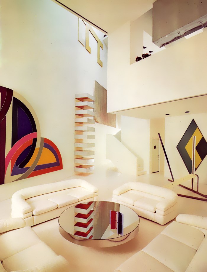 '80s living room with artwork by Frank Stella